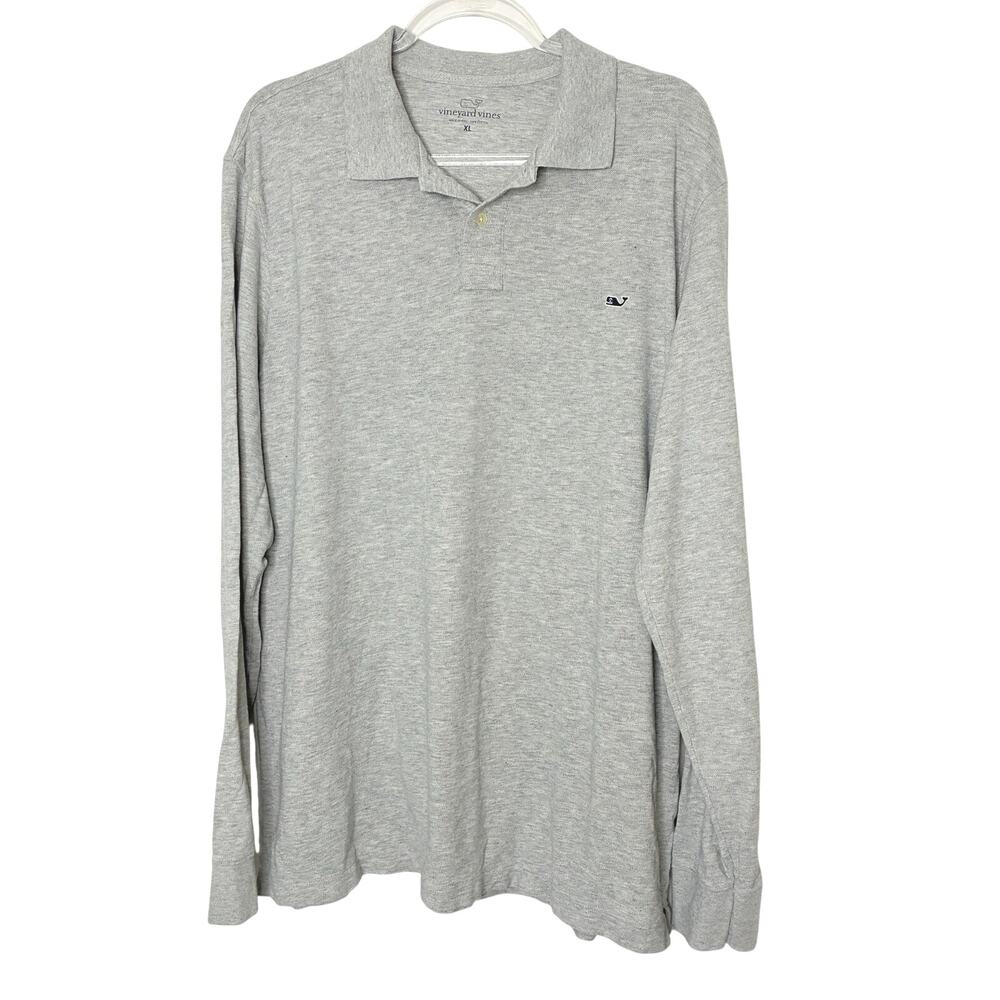 Vineyard Vines Light Heather Gray Long Sleeve Polo Shirt 100% Cotton Mens XL